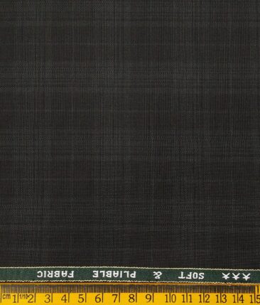 Raymond Black Polyester Viscose Self Grey Checks Unstitched Suiting Fabric - 3.75 Meter