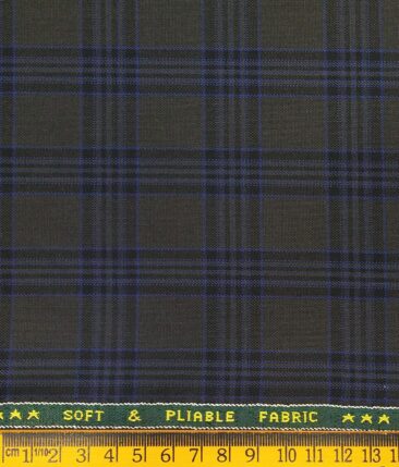Raymond Grey Polyester Viscose Blue Broad Checks Unstitched Suiting Fabric - 3.75 Meter