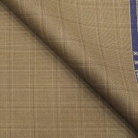 Raymond Hazelnut Beige Polyester Viscose Broad Self Checks Unstitched Suiting Fabric - 3.75 Meter