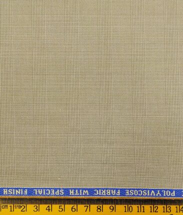 Raymond Beige Polyester Viscose Self Checks Unstitched Suiting Fabric - 3.75 Meter