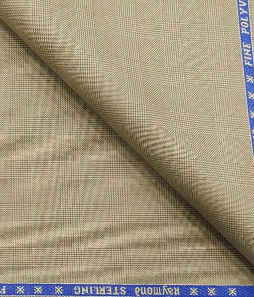Raymond Beige Polyester Viscose Self Checks Unstitched Suiting Fabric - 3.75 Meter