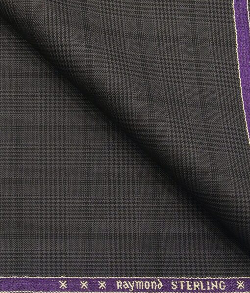Raymond Dark Grey Polyester Viscose Self Black Structured Cum Checks Unstitched Suiting Fabric - 3.75 Meter