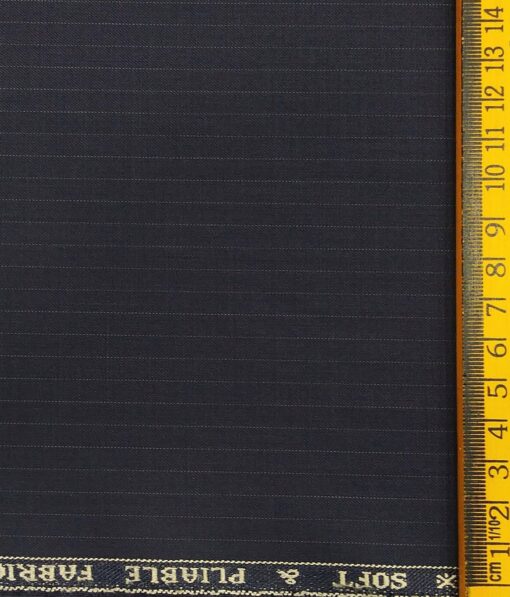 Raymond Dark Navy Blue Polyester Viscose Self Striped Unstitched Suiting Fabric - 3.75 Meter