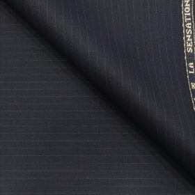 Raymond Dark Navy Blue Polyester Viscose Self Striped Unstitched Suiting Fabric - 3.75 Meter
