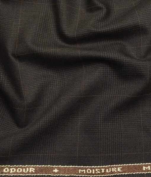 Raymond Techno Stretch Dark Brown Polyester Viscose Self Checks Unstitched Stretchable Suiting Fabric - 3.75 Meter