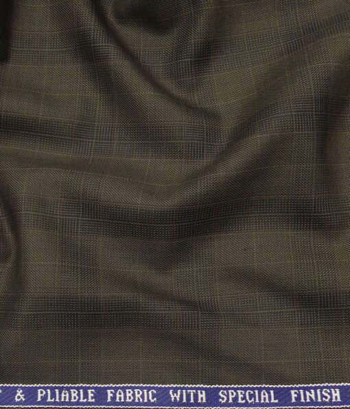 Raymond Carob Brown Polyester Viscose Self Broad Checks Unstitched Suiting Fabric - 3.75 Meter