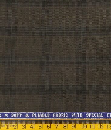 Raymond Carob Brown Polyester Viscose Self Broad Checks Unstitched Suiting Fabric - 3.75 Meter
