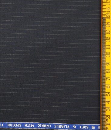 Raymond Dark Blue Polyester Viscose Pin Stripes Unstitched Suiting Fabric - 3.75 Meter