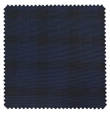 Raymond Dark Royal Blue Polyester Viscose Black Self Checks Unstitched Suiting Fabric - 3.75 Meter