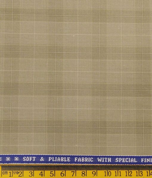 Raymond Oat Beige Polyester Viscose Self Broad Checks Unstitched Suiting Fabric - 3.75 Meter