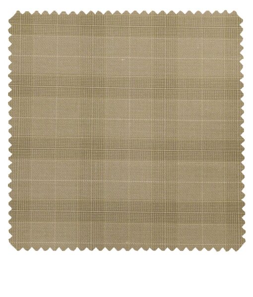Raymond Oat Beige Polyester Viscose Self Broad Checks Unstitched Suiting Fabric - 3.75 Meter