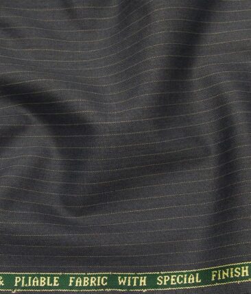 Raymond Pebble Grey Polyester Viscose Beige Pin Stripes Unstitched Suiting Fabric - 3.75 Meter