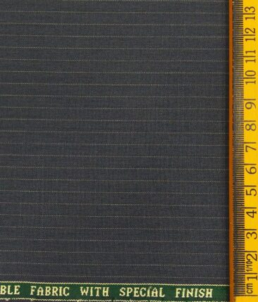 Raymond Pebble Grey Polyester Viscose Beige Pin Stripes Unstitched Suiting Fabric - 3.75 Meter