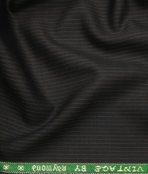 Raymond Blueish Black Polyester Viscose Pin Stripes Unstitched Suiting Fabric - 3.75 Meter