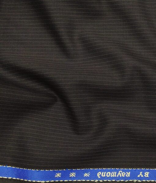 Raymond Dark Brown Polyester Viscose Pin Stripes Unstitched Suiting Fabric - 3.75 Meter