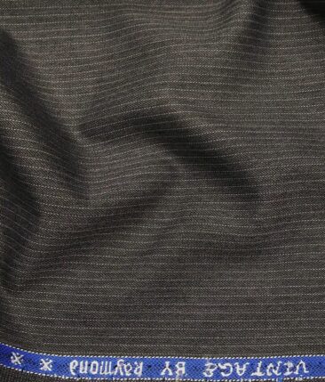 Raymond Worsted Grey Polyester Viscose Pin Stripes Unstitched Suiting Fabric - 3.75 Meter