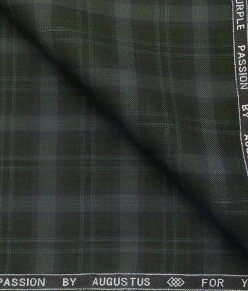 Augustus Men's Dark Green Terry Rayon Broad Checks Unstitched  Suiting Fabric - 3.75 Meter