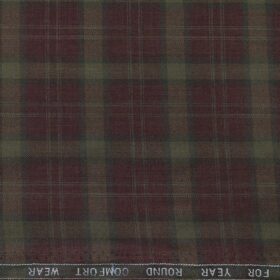Augustus Men's Maroon Terry Rayon Broad Checks Unstitched  Suiting Fabric - 3.75 Meter