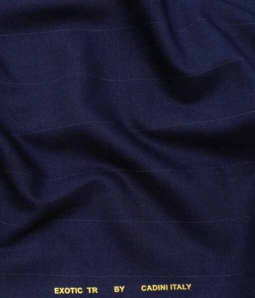 Cadini Italy Men's by Siyaram's Dark Royal Blue Exotic Terry Rayon Pin Stripes Unstitched Suiting Fabric - 3.75 Meter