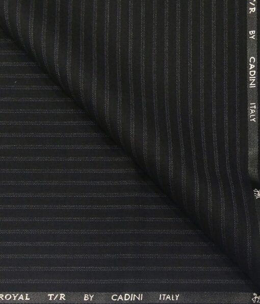 Cadini Italy Men's by Siyaram's Black Terry Rayon White Stripes Unstitched Trouser or Modi Jacket Fabric (1.30 Mtr)