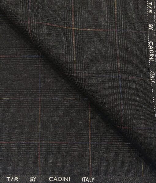 Cadini Italy Men's by Siyaram's Dark Grey Terry Rayon Checks Unstitched Suiting Fabric - 3.75 Meter
