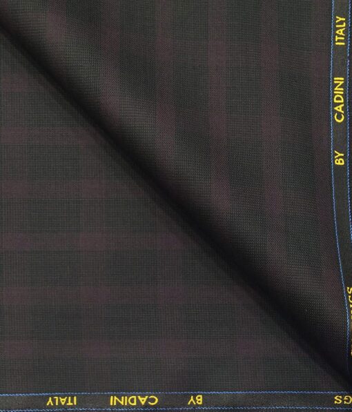 Cadini Italy Men's by Siyaram's Blackish Grey Terry Rayon Maroon Checks Unstitched Suiting Fabric - 3.75 Meter