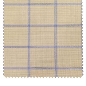 Cadini Italy Men's by Siyaram's Beige Terry Rayon Blue Broad Checks Unstitched Suiting Fabric - 3.75 Meter