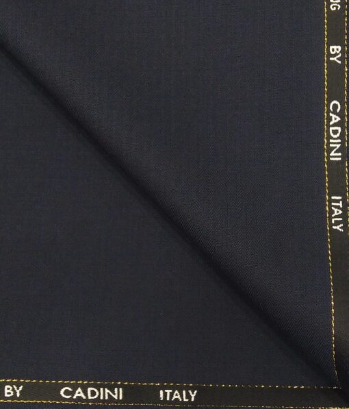 Cadini Italy Men's by Siyaram's Dark Navy Blue Super 100's 20% Merino Wool Herringbone Self Striped Unstitched Trouser or Modi Jacket Fabric (1.30 Mtr)