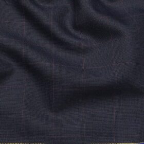 Cadini Italy Men's by Siyaram's Dark Blue 20% Merino Wool Super 90's Pink Checks Unstitched Suiting Fabric - 3.75 Meter