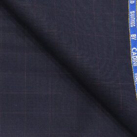 Cadini Italy Men's by Siyaram's Dark Blue 20% Merino Wool Super 90's Pink Checks Unstitched Suiting Fabric - 3.75 Meter