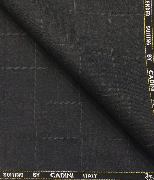 Cadini Italy Men's by Siyaram's Dark Grey 20% Merino Wool Super 100's Self Checks Unstitched Suiting Fabric - 3.75 Meter