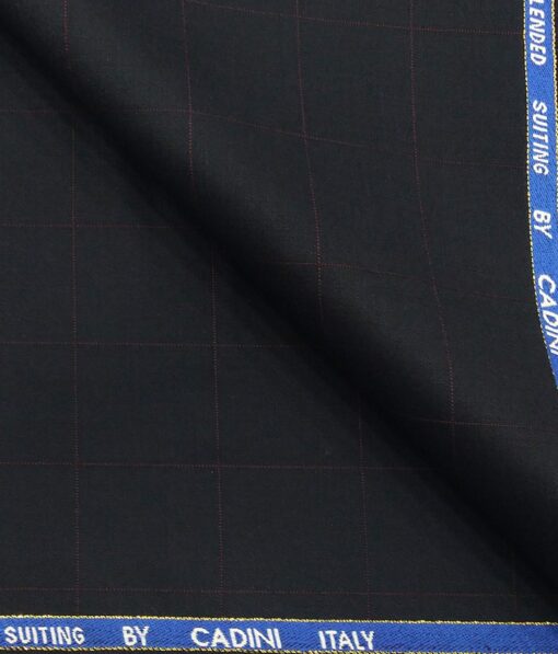 Cadini Italy Men's by Siyaram's Dark Navy Blue 20% Merino Wool Super 100's Pink Checks Unstitched Suiting Fabric - 3.75 Meter
