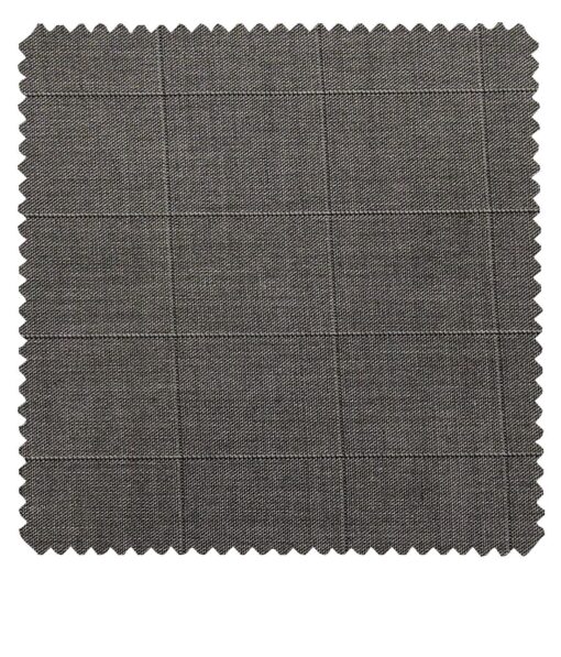 Cadini Italy Men's by Siyaram's Worsted Grey 20% Merino Wool Super 100's Self Broad Checks Unstitched Suiting Fabric - 3.75 Meter