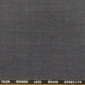 Cadini Italy Men's by Siyaram's Worsted Grey 20% Merino Wool Super 100's Blue Checks Unstitched Suiting Fabric - 3.75 Meter