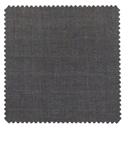 Cadini Italy Men's by Siyaram's Worsted Grey 20% Merino Wool Super 100's Blue Checks Unstitched Suiting Fabric - 3.75 Meter