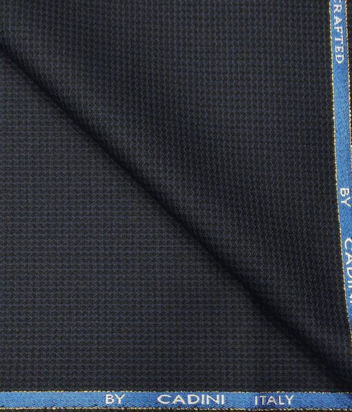 Cadini Italy Men's by Siyaram's Dark Blue & Black 25% Merino Wool Structured Unstitched Trouser or Modi Jacket Fabric (1.30 Mtr)