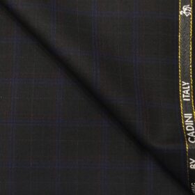 Cadini Italy Men's by Siyaram's Black 20% Merino Wool Super 100's Blue & Wine Checks Unstitched Trouser or Modi Jacket Fabric (1.30 Mtr)