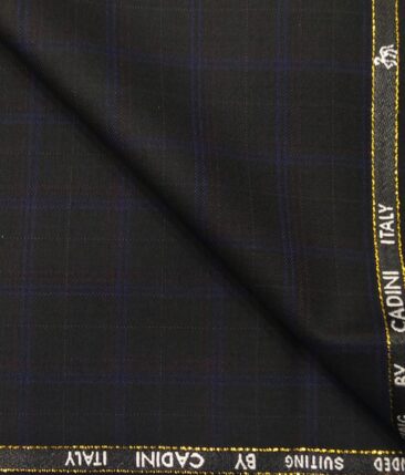 Cadini Italy Men's by Siyaram's Black 20% Merino Wool Super 100's Blue & Wine Checks Unstitched Trouser or Modi Jacket Fabric (1.30 Mtr)