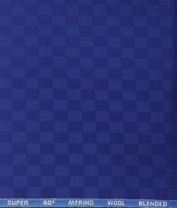 Cadini Italy Men's by Siyaram's Royal Blue Super 90's 20% Merino Wool Self Squares Unstitched Trouser or Modi Jacket Fabric (1.30 Mtr)
