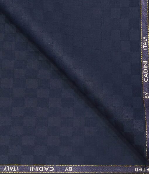 Cadini Italy Men's by Siyaram's Dark Blue Super 90's 20% Merino Wool Self Squares Unstitched Trouser or Modi Jacket Fabric (1.30 Mtr)
