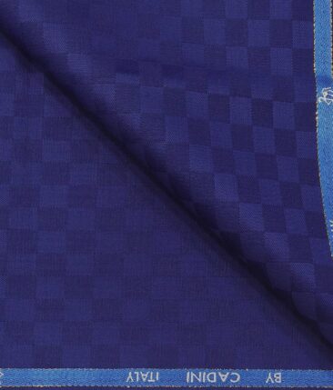 Cadini Italy Men's by Siyaram's Dark Royal Blue Super 90's 20% Merino Wool Self Squares Unstitched Trouser or Modi Jacket Fabric (1.30 Mtr)