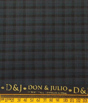 Don & Julio Men's Sea Green Terry Rayon Black Checks Unstitched Suiting Fabric - 3.75 Meter