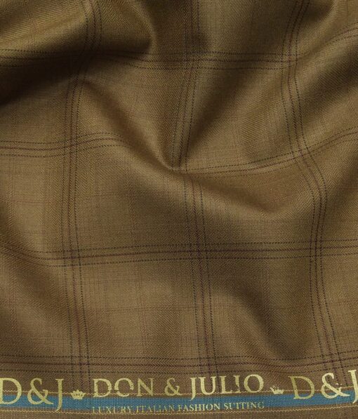 Don & Julio Men's Peanut Brown Terry Rayon Self Broad Checks Unstitched Suiting Fabric - 3.75 Meter