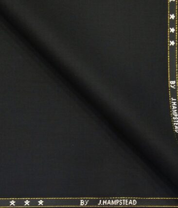 J.Hampstead Italy Men's by Siyaram's Jet Black 20% Merino Wool Super 100's Solid Unstitched Suiting Fabric - 3.75 Meter