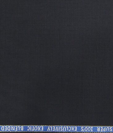 J.Hampstead Italy Men's by Siyaram's Dark Blue 20% Merino Wool Super 100's Solid Unstitched Suiting Fabric - 3.75 Meter