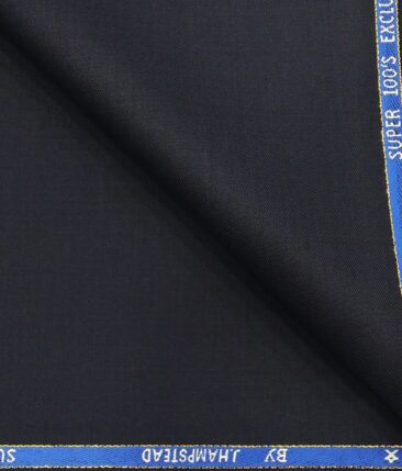 J.Hampstead Italy Men's by Siyaram's Dark Blue 20% Merino Wool Super 100's Solid Unstitched Suiting Fabric - 3.75 Meter