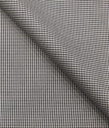 Mark & Peanni Men's Beigish Light Grey Terry Rayon Black Houndstooth Unstitched Suiting Fabric - 3.75 Meter