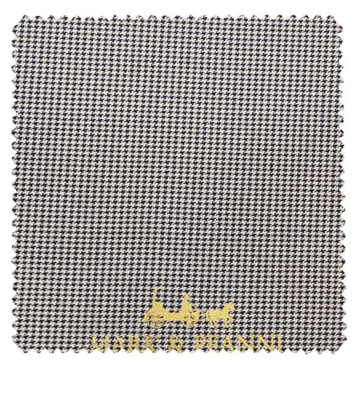 Mark & Peanni Men's Beigish Light Grey Terry Rayon Black Houndstooth Unstitched Suiting Fabric - 3.75 Meter