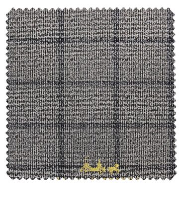 Mark & Peanni Men's Light Grey Terry Rayon Black Checks cum Structured Unstitched Suiting Fabric - 3.75 Meter