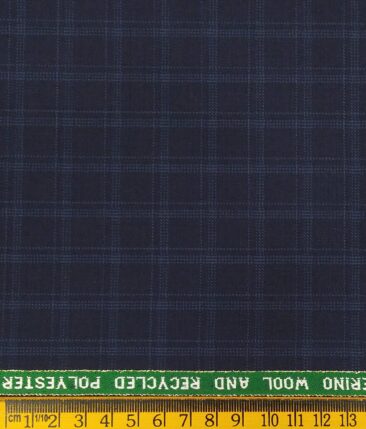 Raymond Men's Ecovera Dark Navy Blue 35% Merino Wool Light Blue Checks Unstitched Suiting Fabric - 3.75 Meter